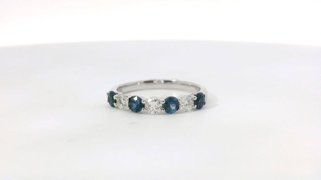 14K White Gold Sapphire and 0.78 CTW Diamond Band