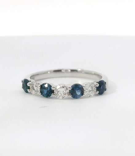 14K White Gold Sapphire and 0.78 CTW Diamond Band