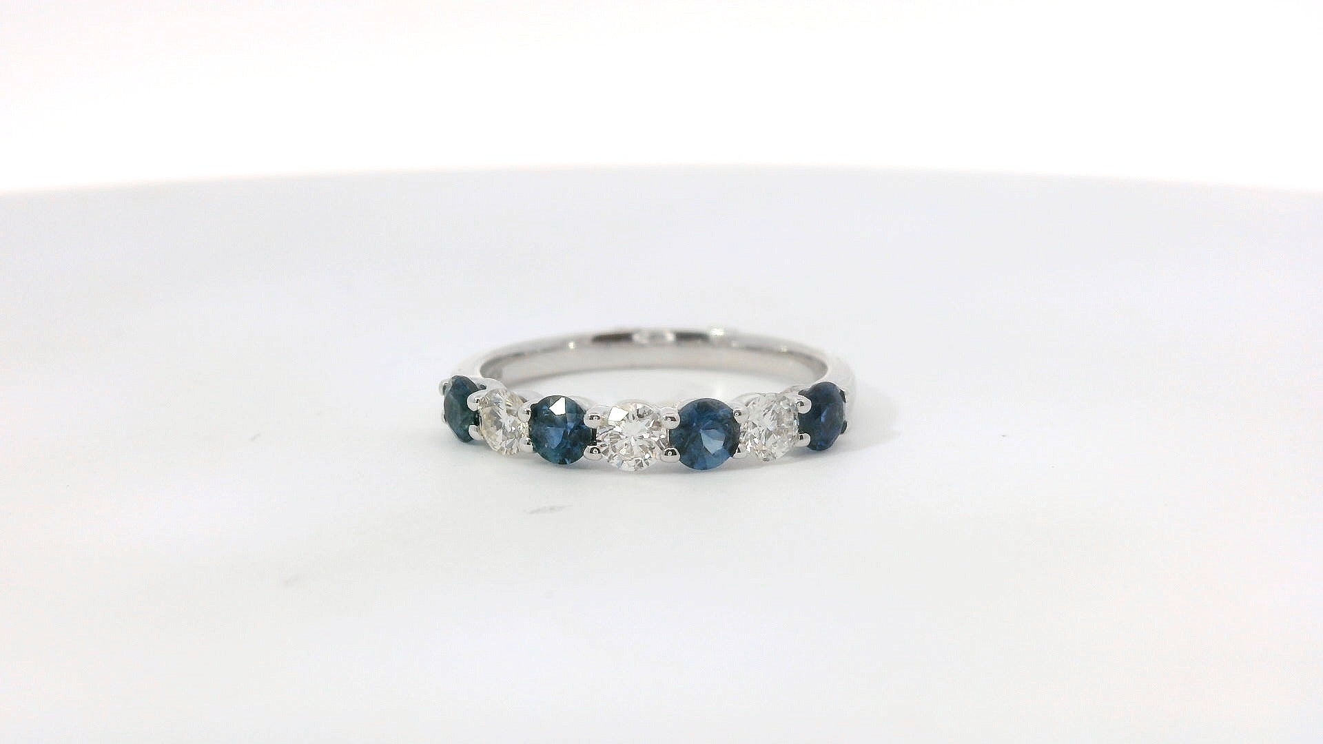 14K White Gold Sapphire and 0.78 CTW Diamond Band