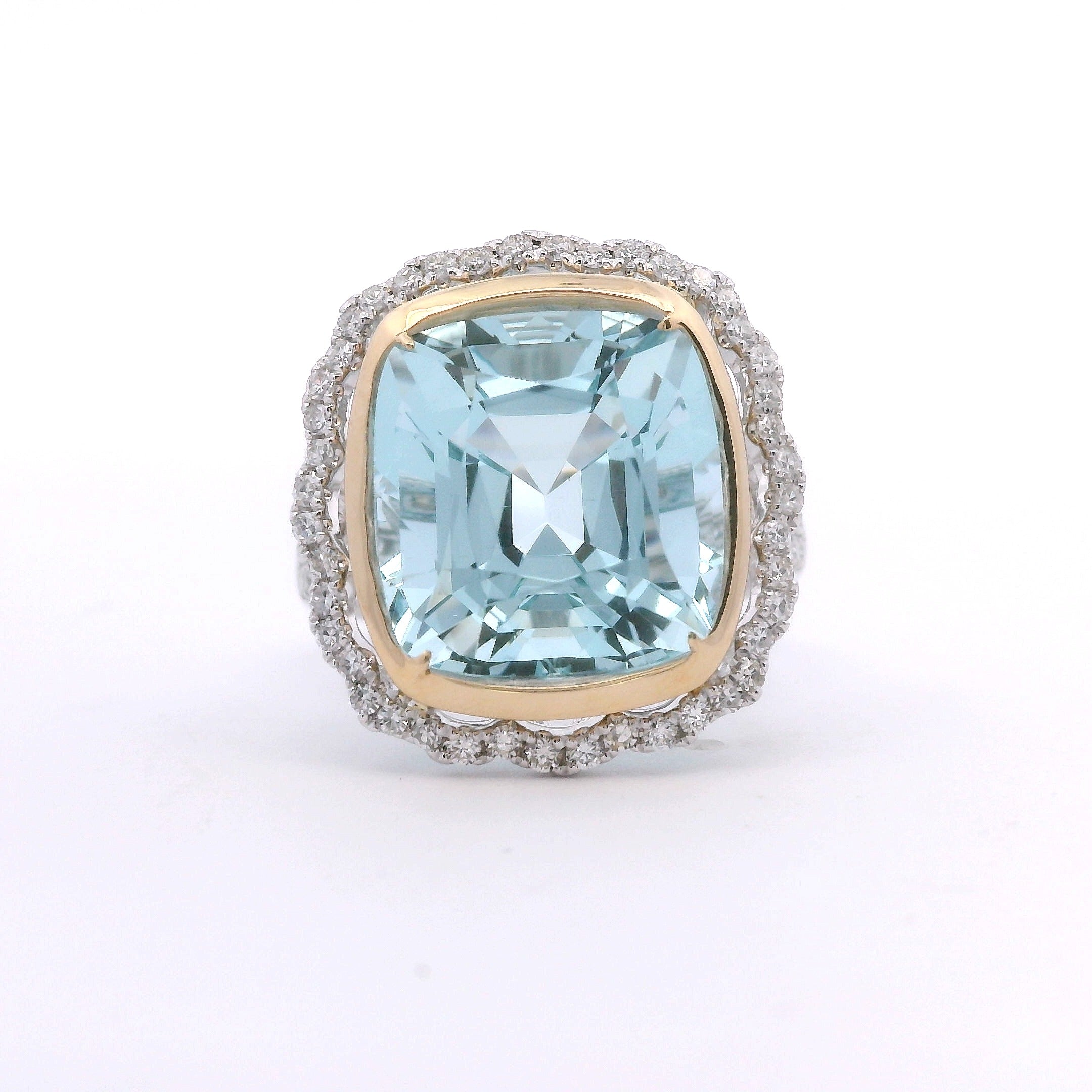 14K White Gold Aquamarine & Diamond Cushion Cut Fashion Ring