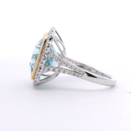 14K White Gold Aquamarine & Diamond Cushion Cut Fashion Ring