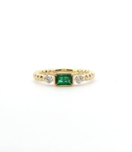 14K Yellow Gold Emerald & Diamond East/West Fashion Ring