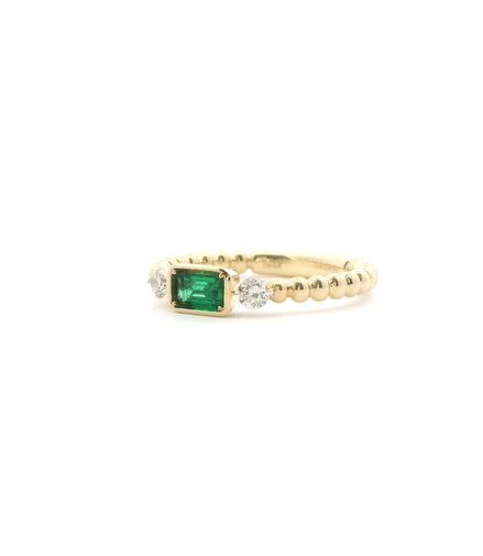14K Yellow Gold Emerald & Diamond East/West Fashion Ring