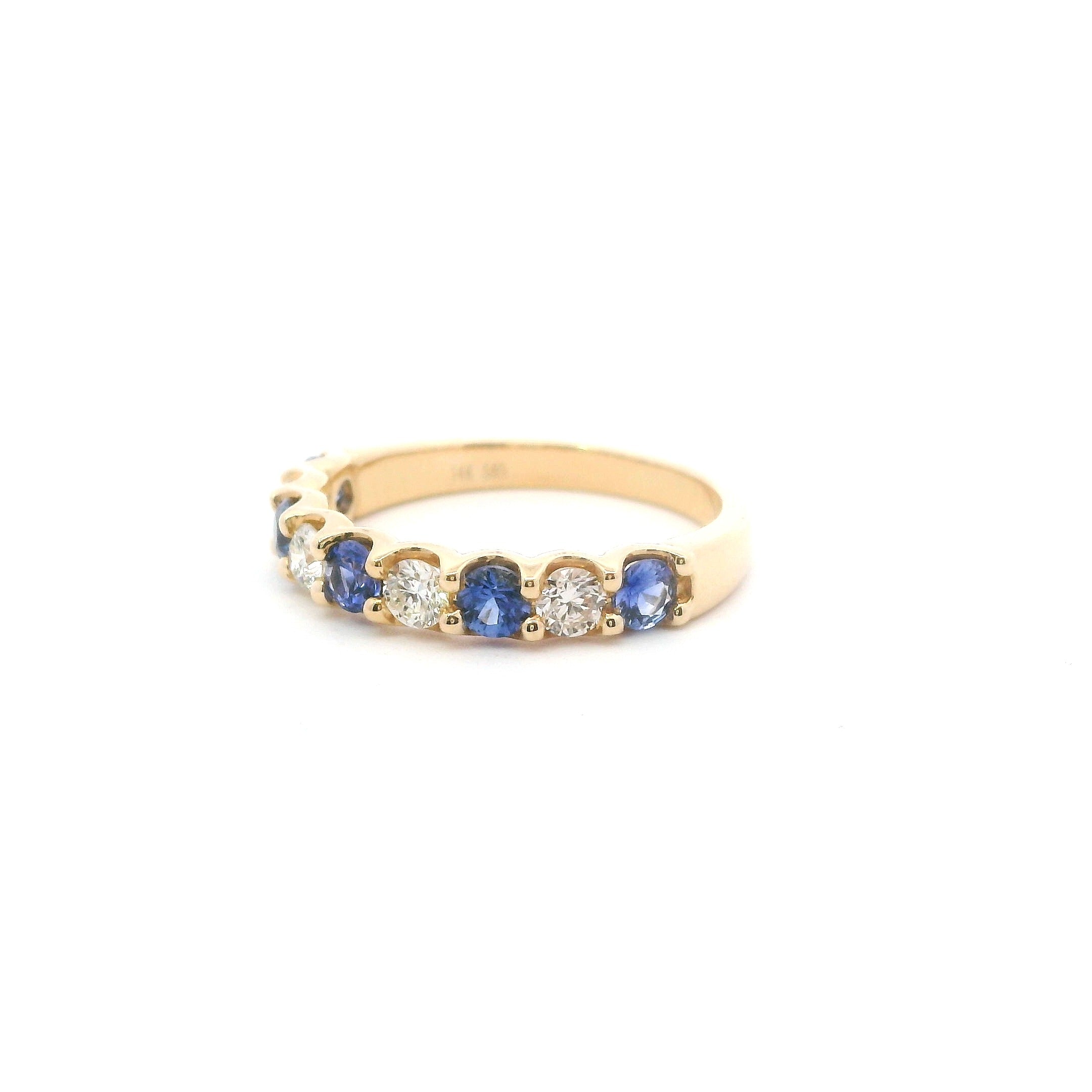 14K Yellow Gold Sapphire & Diamond Fashion Band