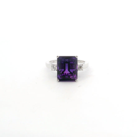 14K White Gold Diamond & Amethyst Fashion Ring