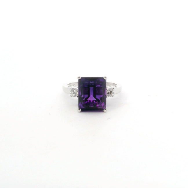 14K White Gold Diamond & Amethyst Fashion Ring