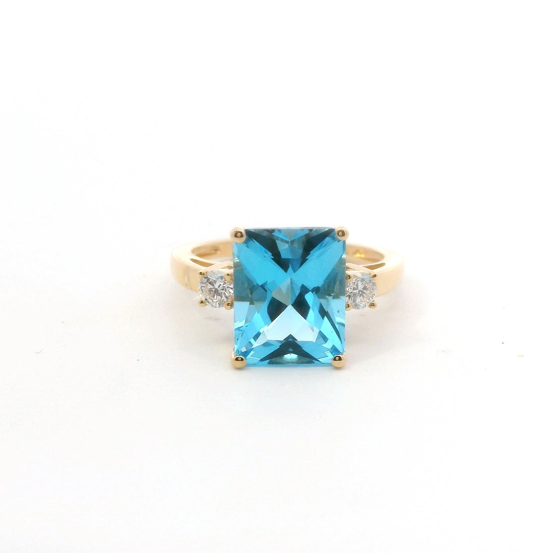 14K Yellow Gold Diamond & Blue Topaz Fashion Ring