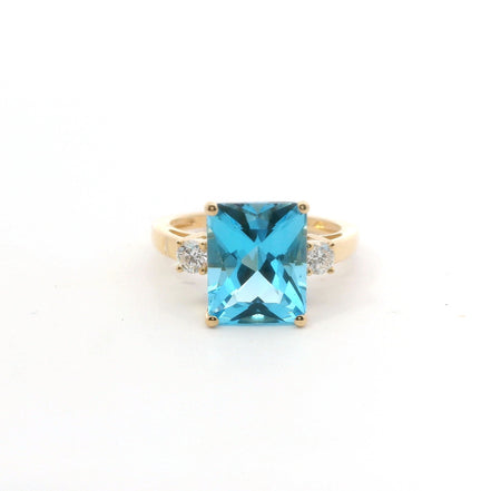 14K Yellow Gold Diamond & Blue Topaz Fashion Ring