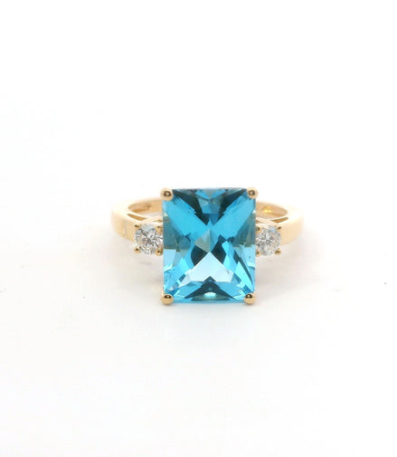 14K Yellow Gold Diamond & Blue Topaz Fashion Ring