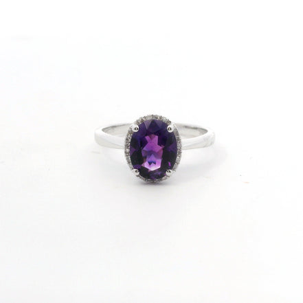 14K White Gold Diamond & Amethyst Oval Shaped Fashion Ring