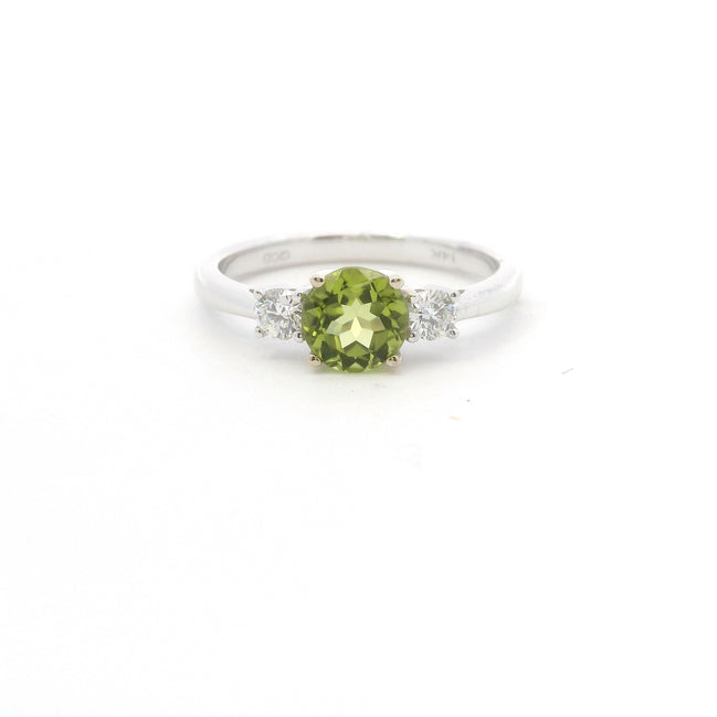 14K White Gold Diamond & Peridot Round Fashion Ring