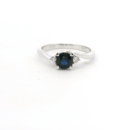 14K White Gold Diamond & Sapphire Round Fashion Ring