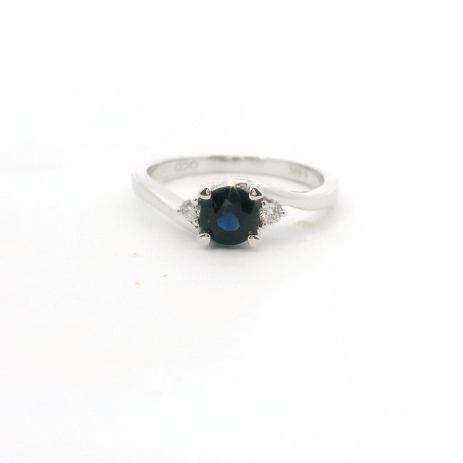 14K White Gold Diamond & Sapphire Round Fashion Ring