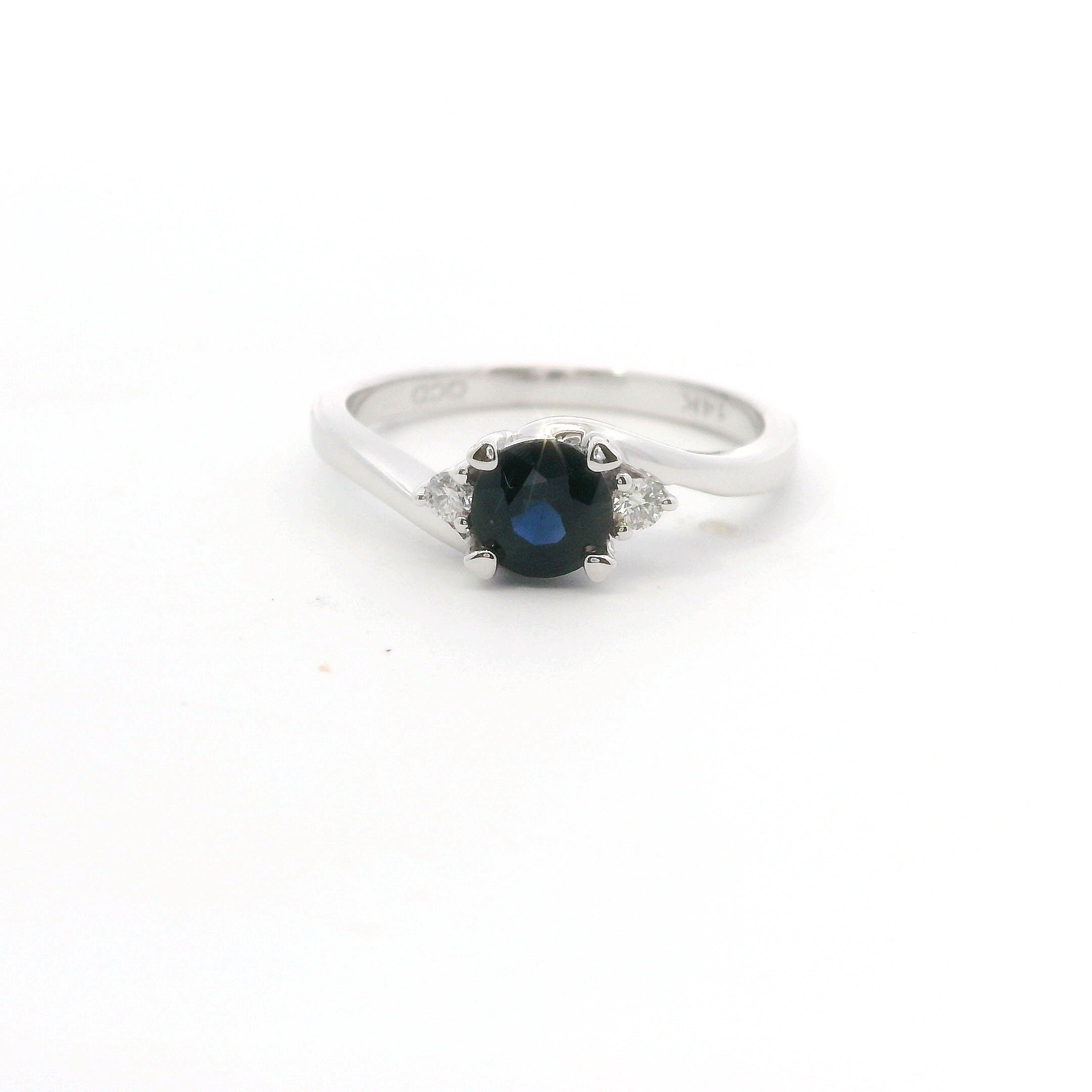 14K White Gold Diamond & Sapphire Round Fashion Ring