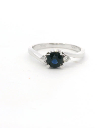 14K White Gold Diamond & Sapphire Round Fashion Ring