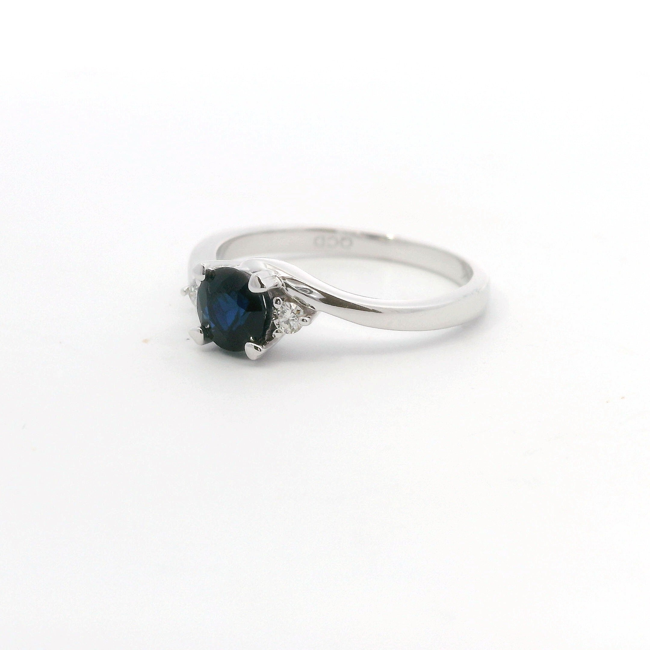 14K White Gold Diamond & Sapphire Round Fashion Ring