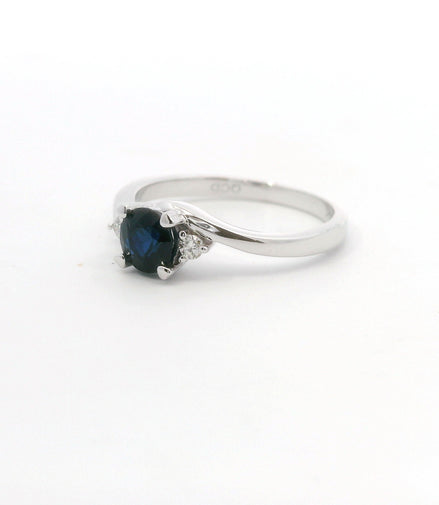 14K White Gold Diamond & Sapphire Round Fashion Ring