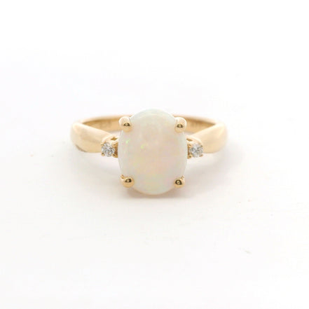 14K Yellow Gold Diamond & Opal Oval Shaped Fashion Ring