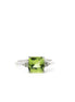 14K White Gold Diamond And Peridot Princess Cut Fashion Ring