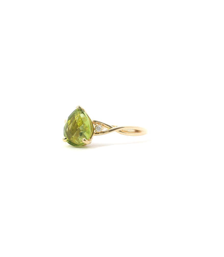 14K Yellow Gold Diamond And Peridot Pear Floating Crystal Fashion Ring