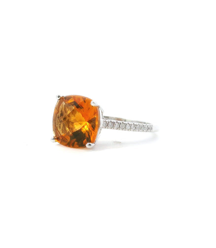 14K White Gold Diamond And Citrine Cushion Cut Fashion Ring