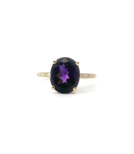 14K Yellow Gold Diamond And Amethyst Oval Fashion Ring
