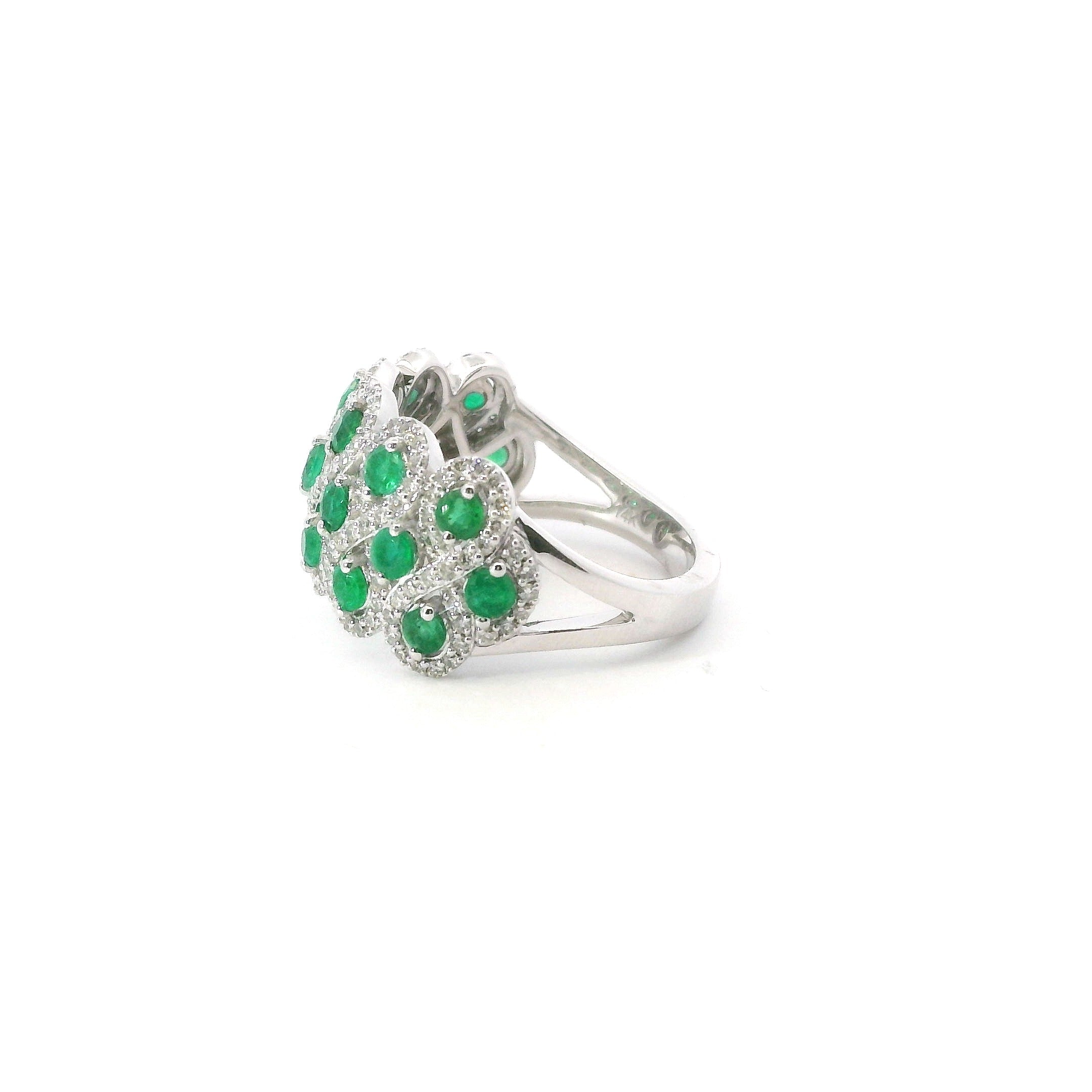 14K White Gold Diamond Infinity Halo And Emerald Fashion Ring