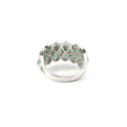 14K White Gold Diamond Infinity Halo And Emerald Fashion Ring