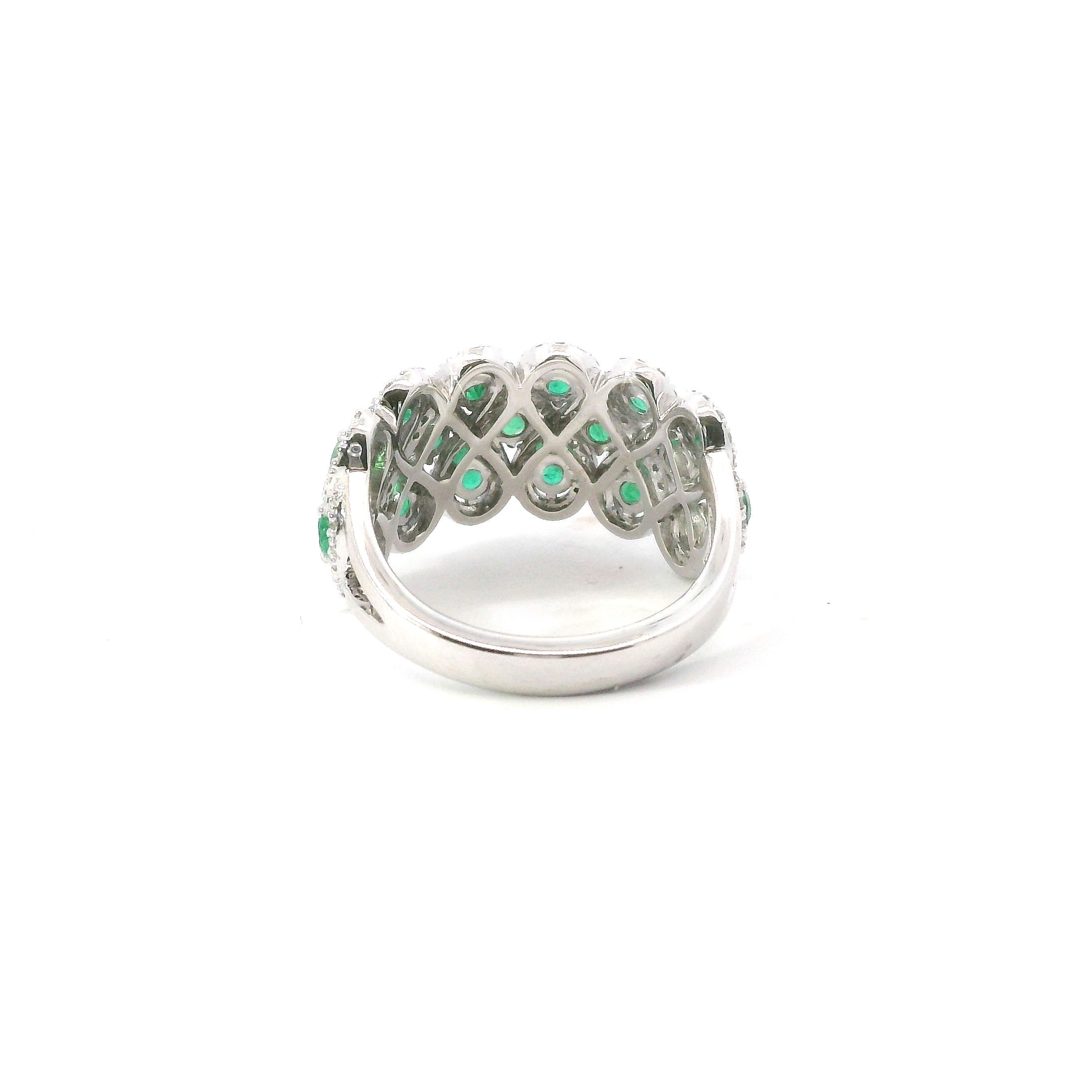 14K White Gold Diamond Infinity Halo And Emerald Fashion Ring
