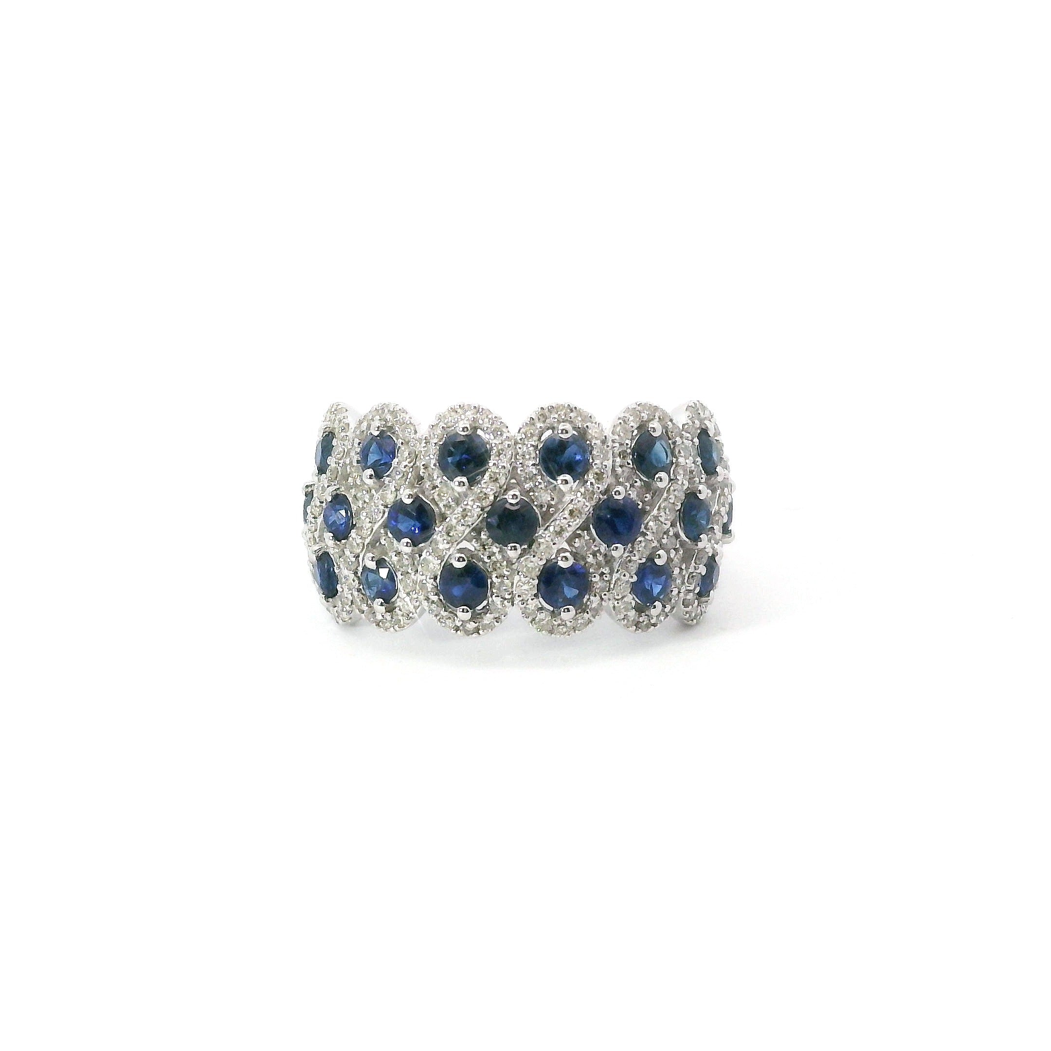 14K White Gold Diamond Infinity Halo And Sapphire Fashion Ring