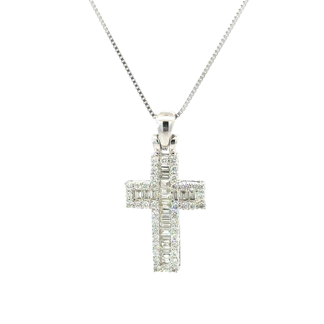 Ladies 14K White Gold And 0.56 CT Diamond Cross Necklace