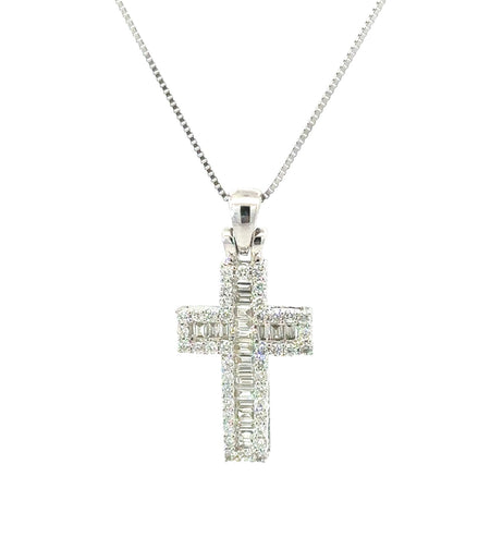 Ladies 14K White Gold And 0.56 CT Diamond Cross Necklace
