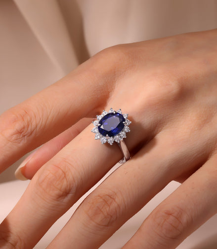 Lafonn 3.10 CTW Simulated Diamond & Lab Grown Sapphire Halo Engagement Ring Size 7