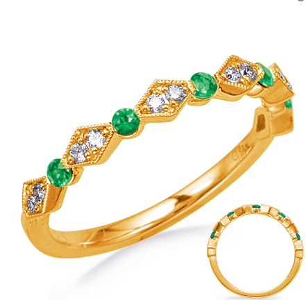 14K Yellow Gold Emerald And Daimond Band