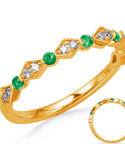 14K Yellow Gold Emerald And Daimond Band