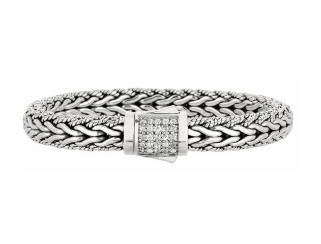 Sterling Silver 8MM Signature Woven Bracelet With Sapphire Box Clasp 8.25"