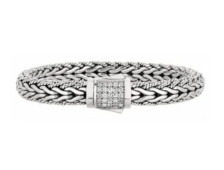 Sterling Silver 8MM Signature Woven Bracelet With Sapphire Box Clasp 8.25"