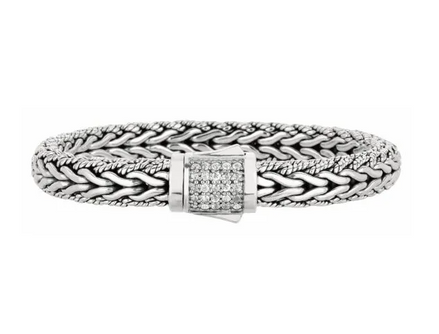 Sterling Silver 8MM Signature Woven Bracelet With Sapphire Box Clasp 8.25"