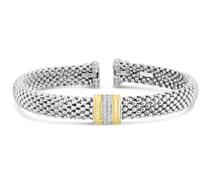 Sterling Silver And 18K Yellow Gold 7.7MM Diamond Popcorn Cuff Bracelet