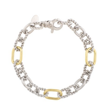 Sterling Silver And 18K Yellow Gold Oval Alternating Link Italian Cable Bracelet 7.5"