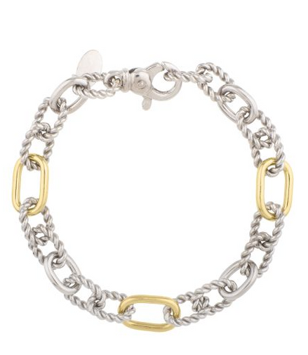 Sterling Silver And 18K Yellow Gold Oval Alternating Link Italian Cable Bracelet 7.5"