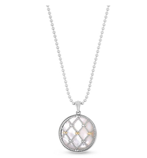 Sterling Silver And 18K Gold Mother Of Pearl Netted Pendant Necklace 18