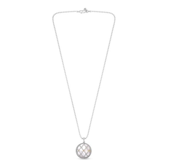 Sterling Silver And 18K Gold Mother Of Pearl Netted Pendant Necklace 18