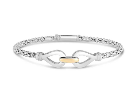 Sterling Silver And 18K Yellow Gold 3MM Popcorn Double Hook Infinity Bangle Bracelet 7.25"