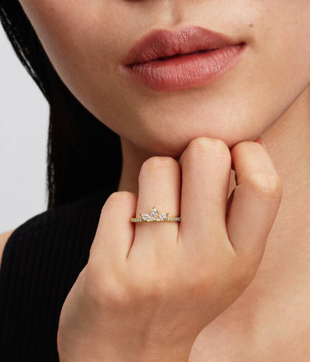 Pandora Timeless 14K Gold-Plated Sparkling Herbarium Cluster Ring Size 8.5