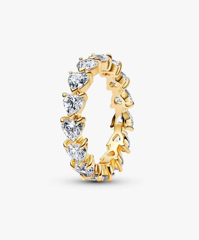 Pandora Tmeless 14K Gold-Plated Band Of Clear Hearts Ring Size 7