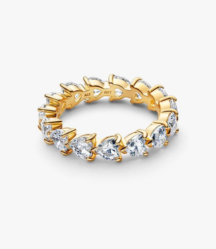 Pandora Tmeless 14K Gold-Plated Band Of Clear Hearts Ring Size 7