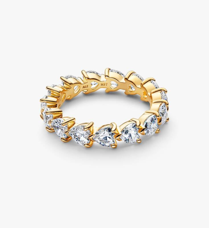 Pandora Tmeless 14K Gold-Plated Band Of Clear Hearts Ring Size 7