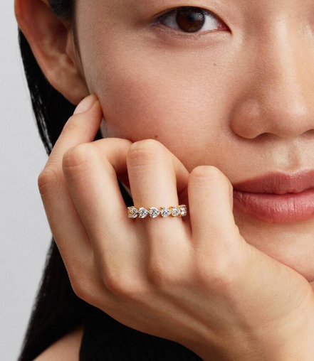Pandora Tmeless 14K Gold-Plated Band Of Clear Hearts Ring Size 7