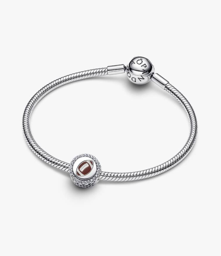 Pandora Moments Silver Sparkling  Engravable Football Charm
